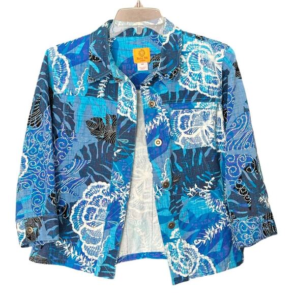 Ruby Rd Petite Blue Floral Print Light Denim Jacket - Picture 1 of 3